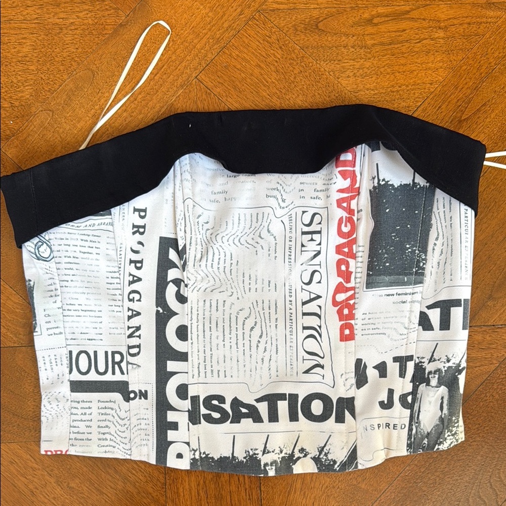 Black and White Newspaper Print Corset Top With Jean